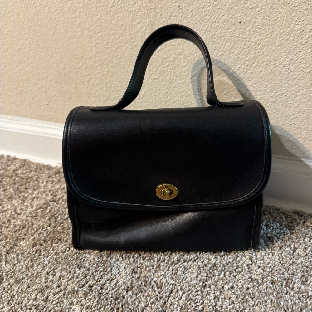 Elegant Black Leather Vintage Coach Handbag